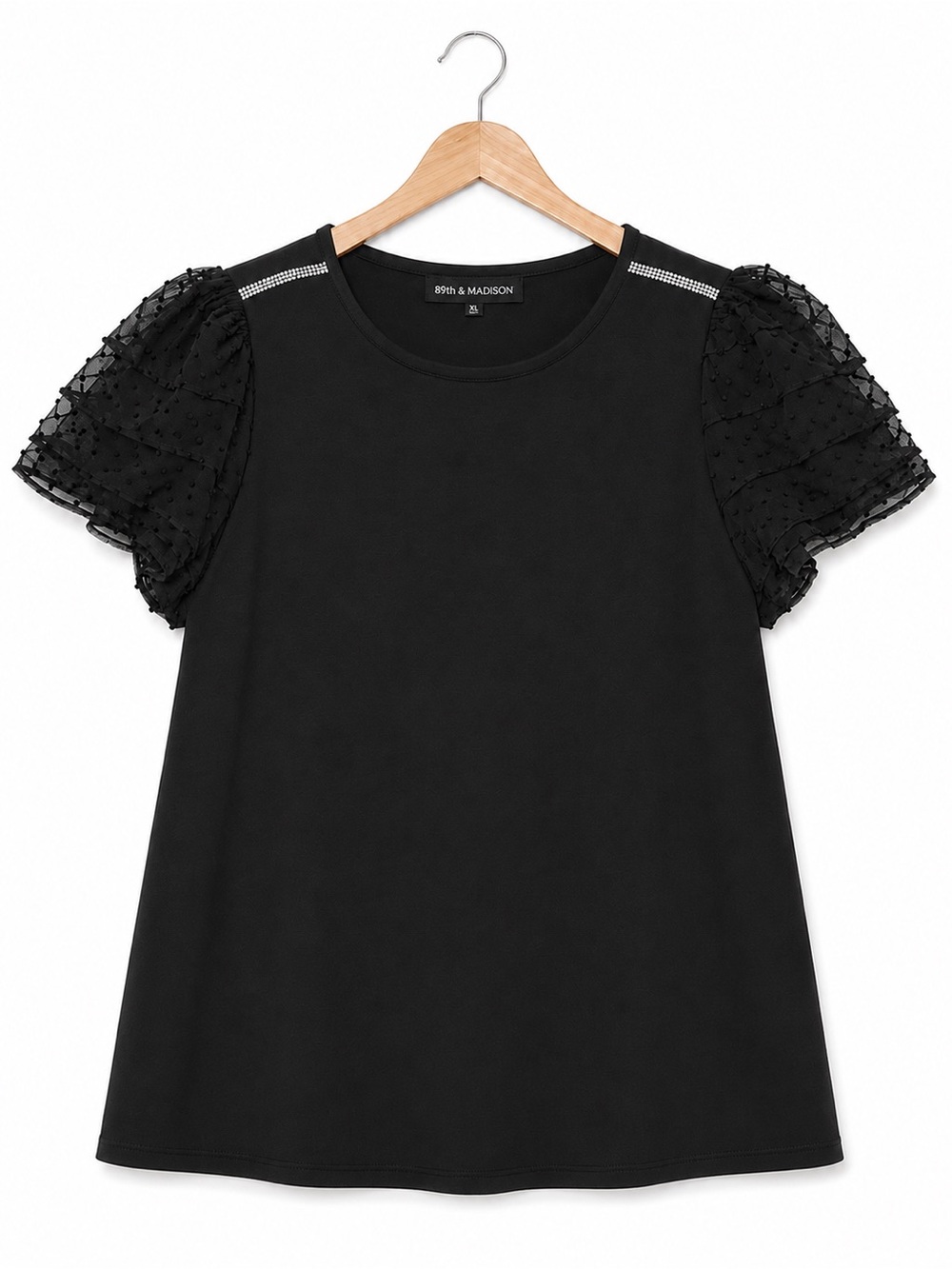 🖤 89th & Madison Black Puff Sleeve Top – Size XL